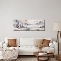 TABLEAU SUR TOILE – VALLÉE BRUMEUSE EN PAYSAGE HIVERNAL - TABLEAUX DE MONTAGNE - TABLEAUX