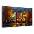 OBRAZ PODZIMNÍ ULICE S DOMY - BAREVNÉ DOMY - OBRAZY