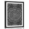 POSTER WITH MOUNT MANDALA WITH AN ABSTRACT PATTERN IN BLACK AND WHITE - BLACK AND WHITE - POSTERS