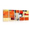 5-PIECE CANVAS PRINT ORANGE FLORAL ABSTRACTION - PICTURES FLOWERS - PICTURES