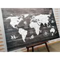 CANVAS PRINT BLACK AND WHITE MAP ON WOOD - PICTURES OF MAPS - PICTURES