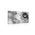 IMPRESSION SUR TOILE CARTE DU MONDE EN NOIR ET BLANC AVEC UNE LOUPE - IMPRESSIONS SUR TOILE NOIR ET BLANC - IMPRESSION SUR TOILE