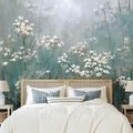 FOTOTAPET AUTOADEZIV FLORI ALBE DELICATE PE FUNDAL VERDE-ALBASTRU - TAPET FLORI - TAPETURI