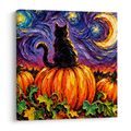 QUADRO SU TELA – GATTO TRA ZUCCHE E LUNA - QUADRI HALLOWEEN E HORROR - STAMPE E QUADRI