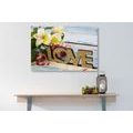 CANVAS PRINT WITH WOODEN INSCRIPTION LOVE - PICTURES WITH INSCRIPTIONS AND QUOTES - PICTURES