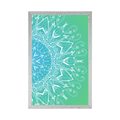 AFFICHE MANDALA BLANC SUR FOND BLEU SARCELLE - FENG SHUI - AFFICHES