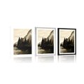 POSTER WITH MOUNT SKETCHED WINTER LANDSCAPE IN SEPIA DESIGN - BLACK AND WHITE - POSTERS