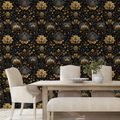 SAMOLEPÍCÍ FOTOTAPETA ZLATÉ KVĚTY NA TMAVÉM POZADÍ - ΤΑΠΕΤΣΑΡΊΑ ΜΕ ΣΧΈΔΙΑ - ΤΑΠΕΤΣΑΡΊΕΣ