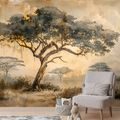 TAPET AUTOADEZIV SAVANA AFRICANĂ ÎN TONURI CALDE - TAPET COPACI - TAPETURI