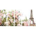 5-PIECE CANVAS PRINT EIFFEL TOWER AND PINK FLOWERS - PICTURES OF CITIES - PICTURES