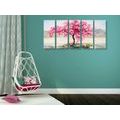 5-PIECE CANVAS PRINT ORIENTAL CHERRY IN PINK DESIGN - PICTURES OF NATURE AND LANDSCAPE - PICTURES