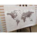 DECORATIVE PINBOARD BEAUTIFUL BLACK AND WHITE MAP OF THE WORLD - PICTURES ON CORK - PICTURES