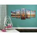 5-PIECE CANVAS PRINT PEACEFUL RIVER BY THE VILLAGE - PICTURES OF NATURE AND LANDSCAPE - PICTURES