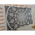 CANVAS PRINT ORNAMENTAL MANDALA WITH LACE IN BLACK AND WHITE - BLACK AND WHITE PICTURES - PICTURES