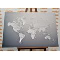 DECORATIVE PINBOARD BLACK AND WHITE WORLD MAP IN ORIGINAL DESIGN - PICTURES ON CORK - PICTURES