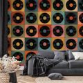 SELBSTKLEBENDE TAPETE RETRO-VINYLPLATTEN AUF BUNTEM HINTERGRUND - MUSIK FOTOTAPETEN - TAPETEN