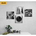 CANVAS PRINT SET IN BLACK AND WHITE ETHNO DESIGN - SET OF PICTURES - PICTURES