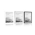 POSTER WITH MOUNT BIRDS FLYING OVER THE LANDSCAPE IN BLACK AND WHITE - BLACK AND WHITE - POSTERS