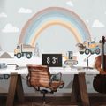 SAMOLEPÍCÍ FOTOTAPETA STROJE A DUHOVÁ KRAJINA - DĚTSKÉ TAPETY - TAPETY