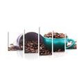 5-PIECE CANVAS PRINT CUPS WITH COFFEE BEANS - PICTURES OF FOOD AND DRINKS - PICTURES