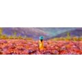 CANVAS PRINT GIRL IN A YELLOW DRESS IN A LAVENDER FIELD - PICTURES OF NATURE AND LANDSCAPE - PICTURES