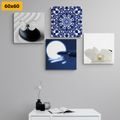 CANVAS PRINT SET FENG SHUI IN WHITE-BLUE DESIGN - SET OF PICTURES - PICTURES