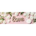 CANVAS PRINT WITH THE INSCRIPTION LOVE IN A ROMANTIC DESIGN - PICTURES WITH INSCRIPTIONS AND QUOTES - PICTURES