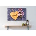 CANVAS PRINT WOODEN HEART WITH AN INSCRIPTION: LOVE - PICTURES WITH INSCRIPTIONS AND QUOTES - PICTURES