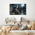 QUADRO SU TELA – RAGAZZA GOTICA CON GATTO NERO - QUADRI HALLOWEEN E HORROR - STAMPE E QUADRI
