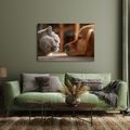 WANDBILD KATZENBLICK UND HUNDEFREUNDSCHAFT - BILDER TIERE - BILDER