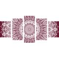 QUADRO IN 5 PARTI MANDALA ARMONICO SU SFONDO ROSA - QUADRI FENG SHUI - QUADRI