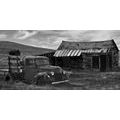 CANVAS PRINT CAR IN PICTURESQUE NATURE IN BLACK AND WHITE - BLACK AND WHITE PICTURES - PICTURES