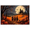 QUADRO SU TELA – STREGA SOTTO IL MANIERO AL CHIARO DI LUNA - QUADRI HALLOWEEN E HORROR - STAMPE E QUADRI