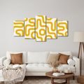 TABLEAU EN 5 PARTIES – LIGNES ABSTRAITES JAUNES - PEINTURES VINTAGE ET RÉTRO - TABLEAUX