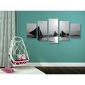 5-PIECE CANVAS PRINT BEAUTIFUL SUNSET AT SEA IN BLACK AND WHITE - BLACK AND WHITE PICTURES - PICTURES