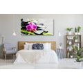 QUADRO NATURA MORTA A TEMA BENESSERE CON ORCHIDEA VIOLA - QUADRI FENG SHUI - QUADRI