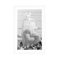 POSTER WITH MOUNT VINTAGE HEART AND LANTERNS IN BLACK AND WHITE - BLACK AND WHITE - POSTERS