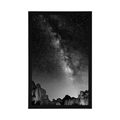 POSTER STARRY SKY ABOVE THE ROCKS IN BLACK AND WHITE - BLACK AND WHITE - POSTERS