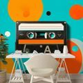 SELBSTKLEBENDE FOTOTAPETE RETRO-KASSETTE AUF BUNTEN KREISEN - MUSIK FOTOTAPETEN - TAPETEN
