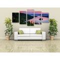 IMPRESSION SUR TOILE EN 5 PARTIES LAC AU COUCHER DU SOLEIL - IMPRESSION SUR TOILE DE NATURE ET PAYSAGE - IMPRESSION SUR TOILE