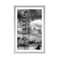 POSTER WITH MOUNT UNIQUE LONDON AND THE RIVER THAMES IN BLACK AND WHITE - BLACK AND WHITE - POSTERS