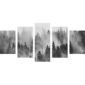 5-PIECE CANVAS PRINT MOUNTAINS IN A FOG IN BLACK AND WHITE - BLACK AND WHITE PICTURES - PICTURES