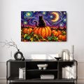 QUADRO SU TELA – GATTO NERO SULLA ZUCCA - QUADRI HALLOWEEN E HORROR - STAMPE E QUADRI