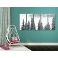 5-PIECE CANVAS PRINT SNOWY PINE TREES IN BLACK AND WHITE - BLACK AND WHITE PICTURES - PICTURES