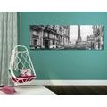 CANVAS PRINT VIEW OF THE EIFFEL TOWER FROM A STREET IN PARIS IN BLACK AND WHITE - BLACK AND WHITE PICTURES - PICTURES