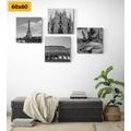 CANVAS PRINT SET WITH A HINT OF HISTORY IN BLACK AND WHITE - SET OF PICTURES - PICTURES