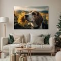 WANDBILD HUND UND SONNENBLUMEN IM FELD - BILDER VON HUNDEN - BILDER