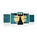 5-PIECE CANVAS PRINT FRIENDLY SPOOKS UNDER A FULL MOON - PICTURES CATS - PICTURES