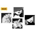 CANVAS PRINT SET LADIES IN BLACK AND WHITE - SET OF PICTURES - PICTURES