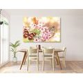 CANVAS PRINT SPRING FLOWERS WITH EXOTIC BUTTERFLIES - PICTURES OF ANIMALS - PICTURES